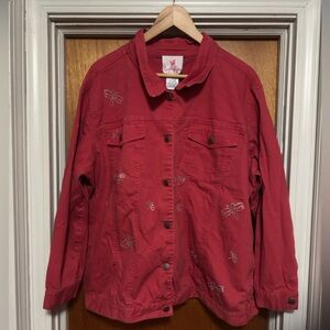 Quacker Factory Women's Red Fireflies Embroidered Jacket Sz 2X